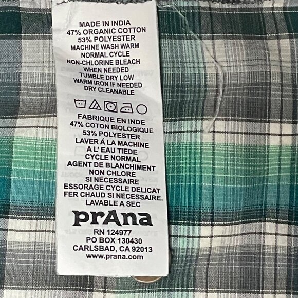 Prana Mens Slim Fit XL Green/Gray Plaid Short Sleeve Button-Up Shirt X-Large - Picture 6 of 12